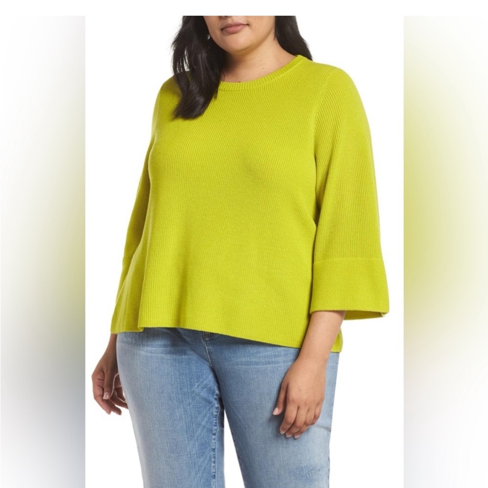 Eileen Fisher Merino Wool Chartreuse Yellow Green Sweater Size Small